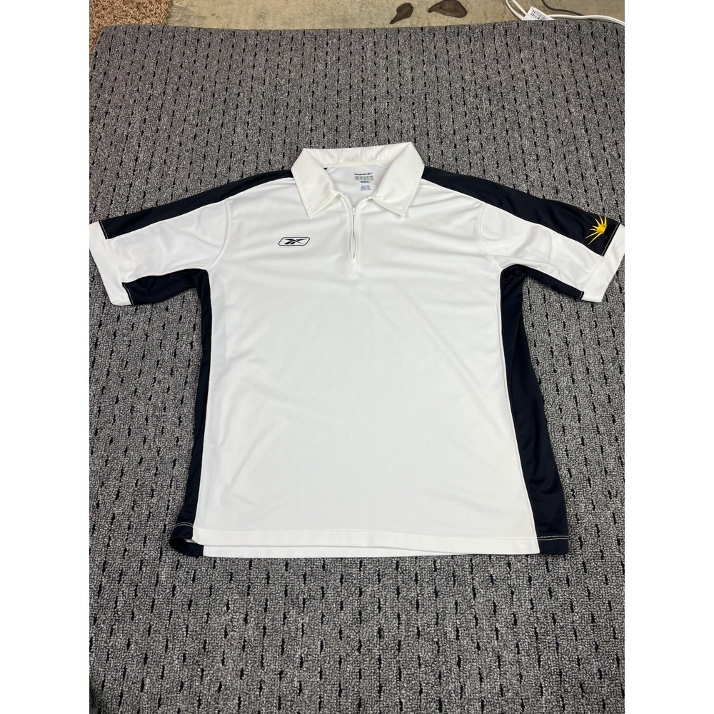 Reebok Play‎ Dry Large White Black Polo Zip-Up